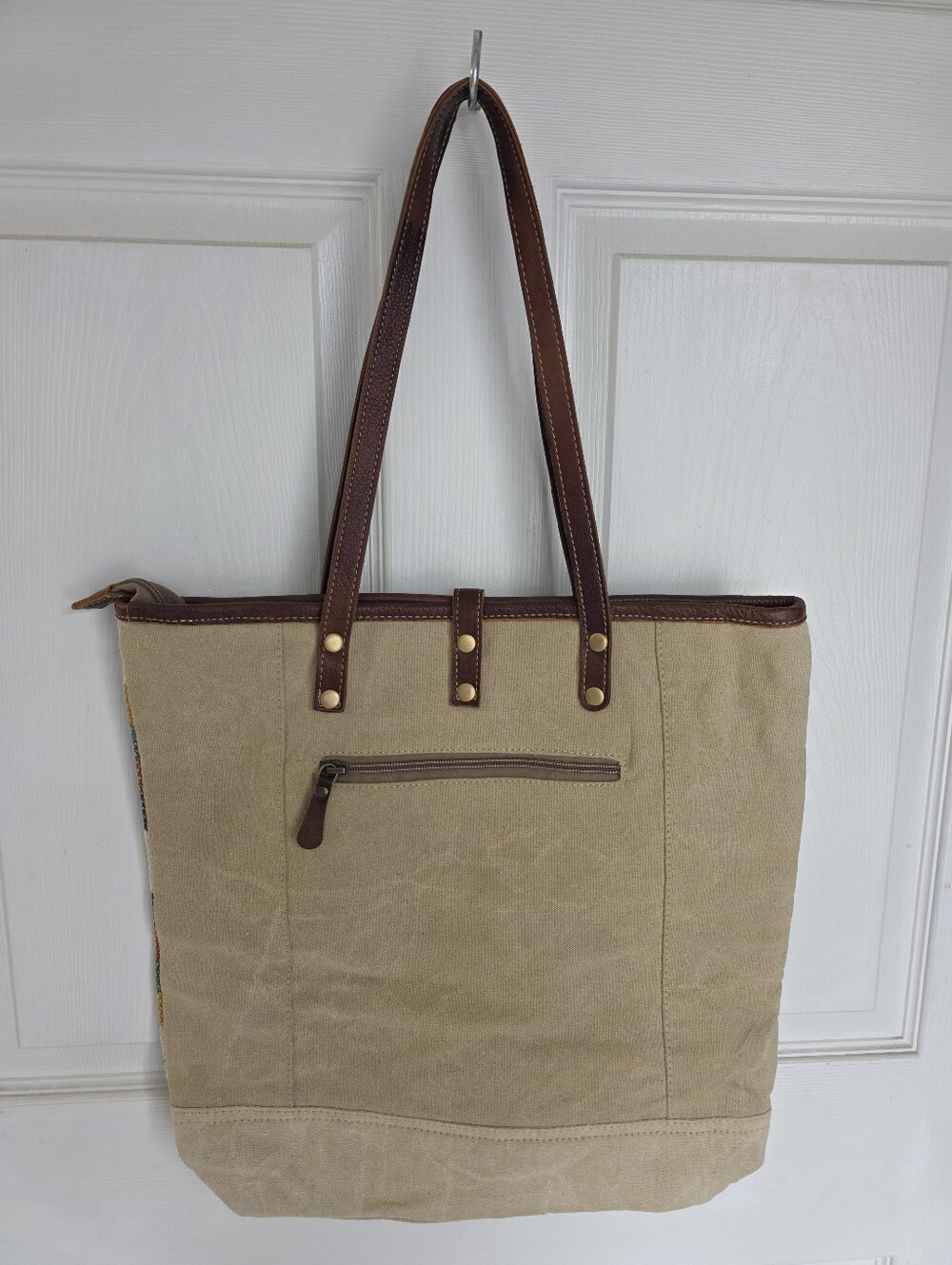 Myra Bag Quirky Tote Bag S-1962 Canvas Leather Southwest Geometric NWT - Picture 4 of 8